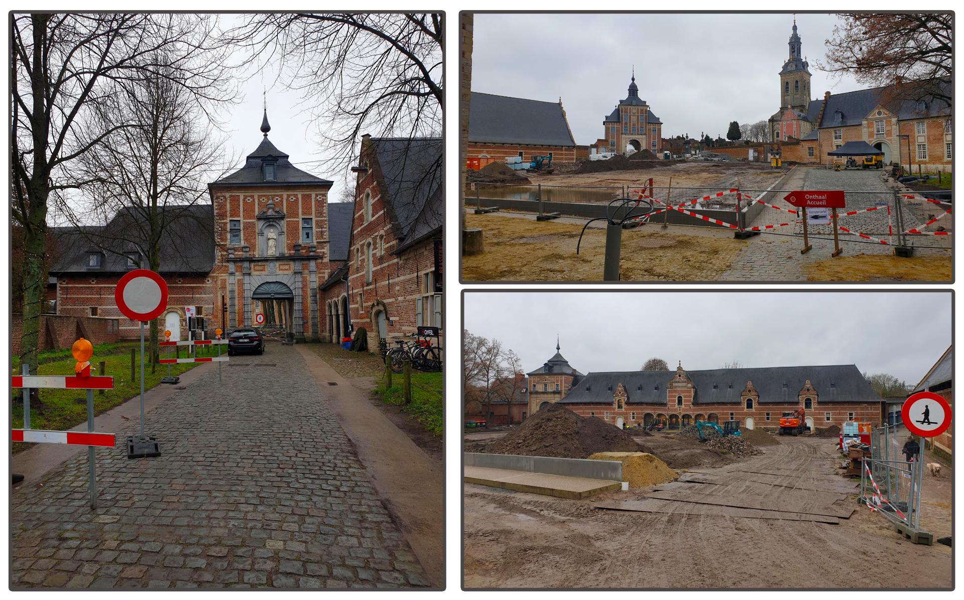 Werken aan het binnenplein bij de St. Jan Evangelistkerk